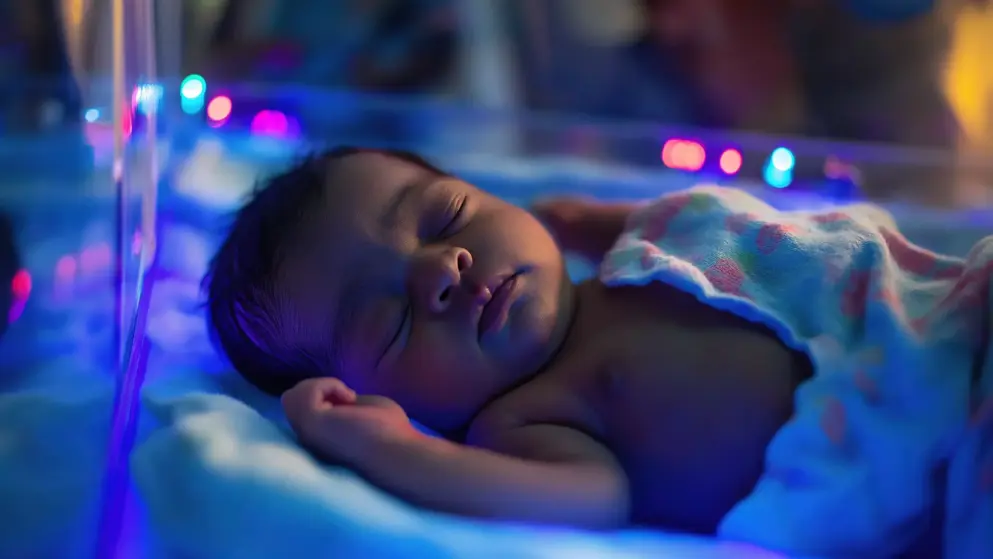 Premature new born baby in the hospital incubator